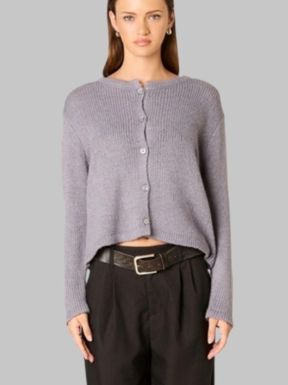 NIA Gray Button-Front Knit Cardigan